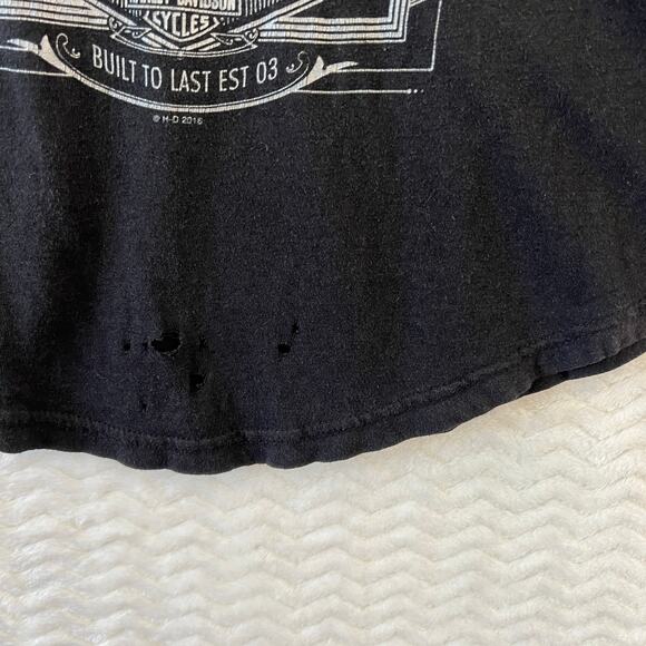 Vintage Harley Davidson Black Thrash Distressed Grunge Graphic Shirt Women Large - Picture 4 of 9